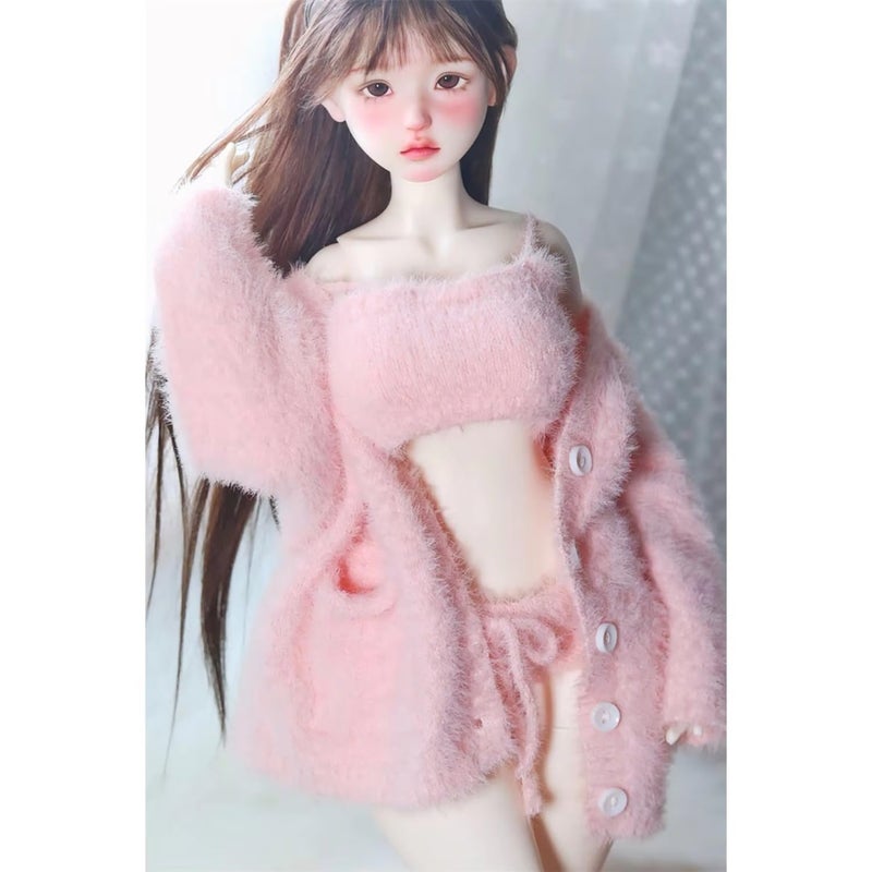 Oueneifs Doll Clothes Set for BJD, Resin Toy Doll Accessories Cardigan+ Vest+ Pants (Pink, for 1/4 BJD Doll) Clothes Only, No Doll - Image 3